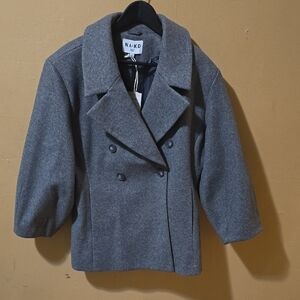 NA-KD Women's Gray Double-Breasted Pea Coat